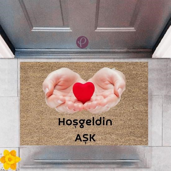 Kapı Önü Paspası Dekoratif Dijital Baskı Hoşgeldin Aşk P-2438 - UcuzaGeliyor