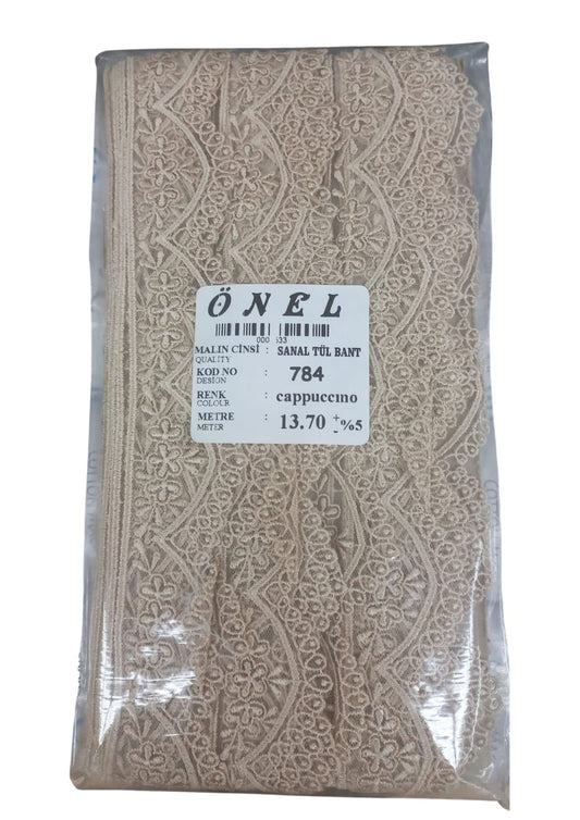 Dantel Polyester Sanal Tül Bant Cappucino 13,70 Metre En 6 cm ON-784-C - UcuzaGeliyor