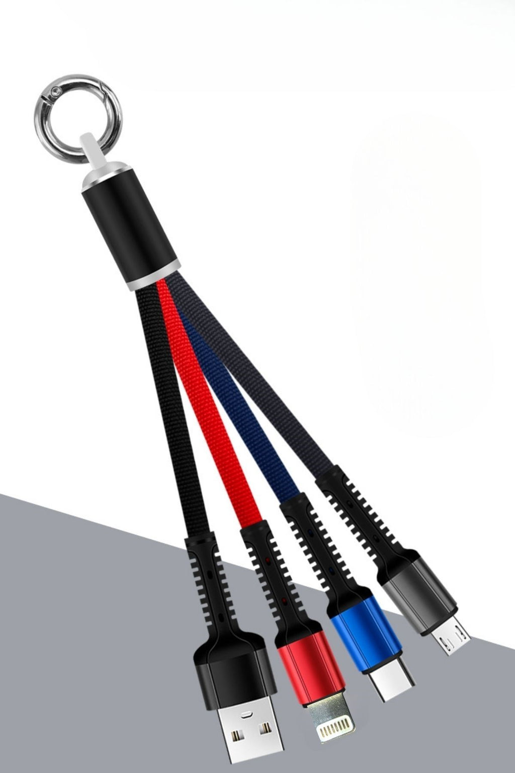 BUFFER® Işıklı Anahtarlık Model 3 in 1 USB Çıkışlı MİKRO,TYPE-C ve İphone Uyumlu Şarj Kablosu