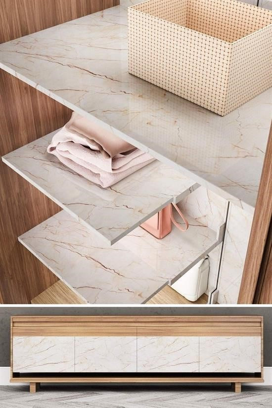 BUFFER® Mermer Desenli Masa Tezgah Mutfak Su Geçirmez Yapışkanlı Folyo Sticker Bej 5x0,6m