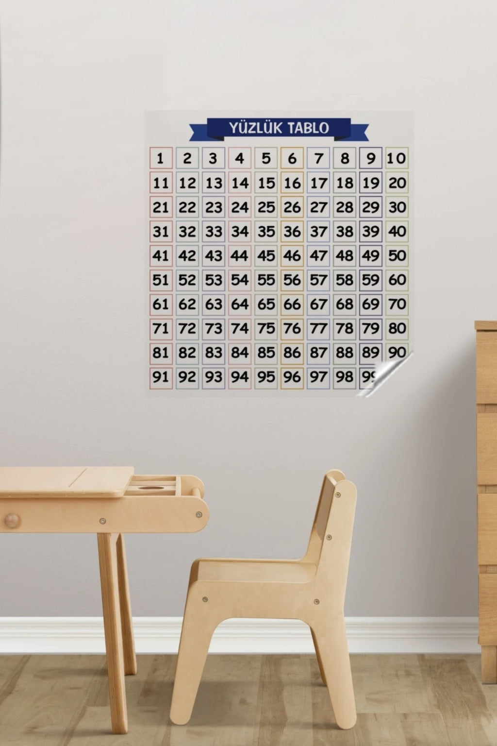 BUFFER® Matematik Öğreten Yüzlük Tablo Duvarda İz Bırakmaz Akıllı Kağıt Yapışkansız Statik  60x60 cm