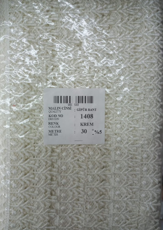 Dantel Polyester Güpür Bant Krem 30 Metre En 3 cm ON-1408-KR - UcuzaGeliyor