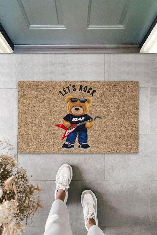 Bej Kapı Önü Paspası Let's Rock Ayıcık Desen  K-3322 - UcuzaGeliyor
