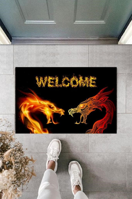 Dijital Baskı Siyah Welcome Ejderha Paspas K-2110 - UcuzaGeliyor