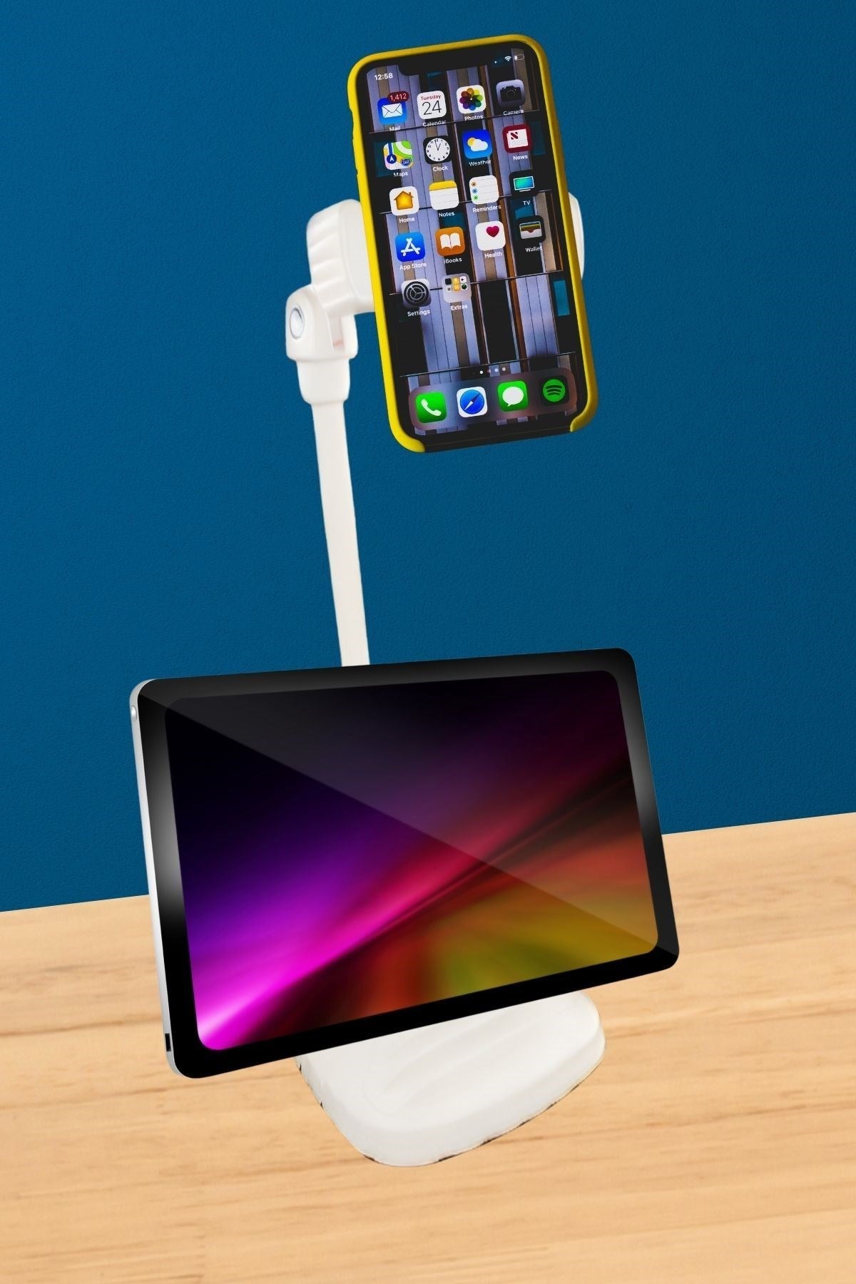 BUFFER® Masa Üstü Tablet ve Telefon Tutucu Plastik Aparat Beyaz Telefon Standı