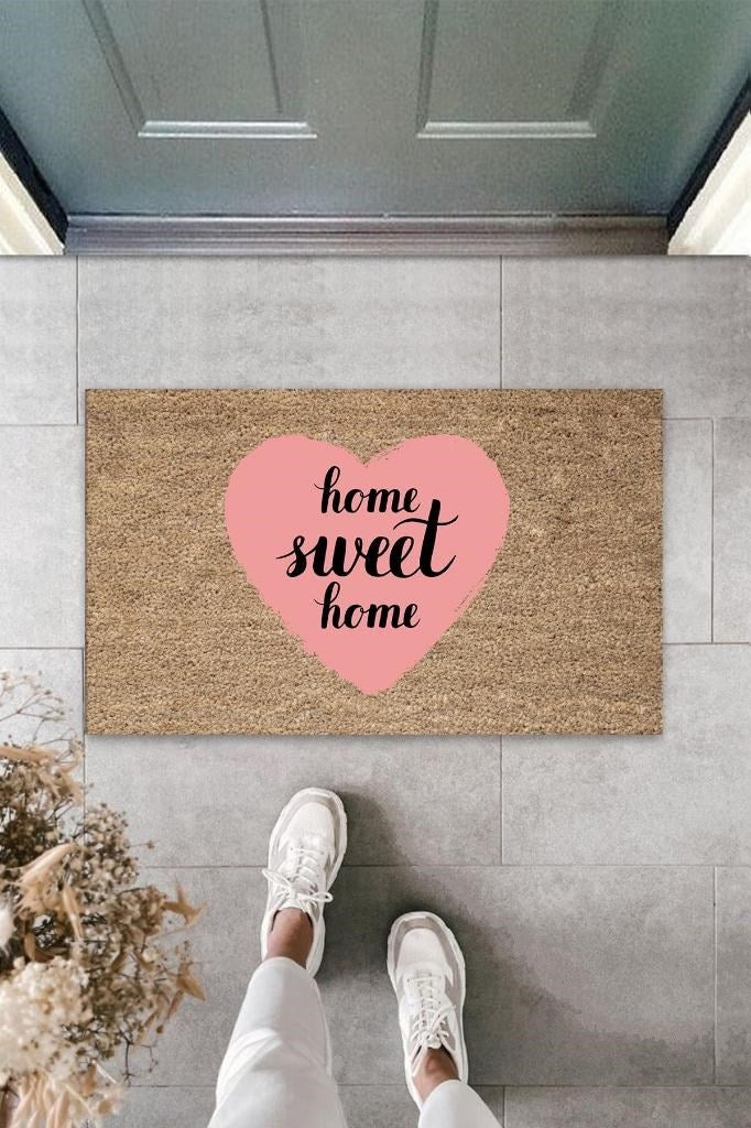 Pembe Kapı Önü Paspası Home Sweet Home Desen K-3289 - UcuzaGeliyor