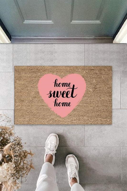 Pembe Kapı Önü Paspası Home Sweet Home Desen K-3289 - UcuzaGeliyor