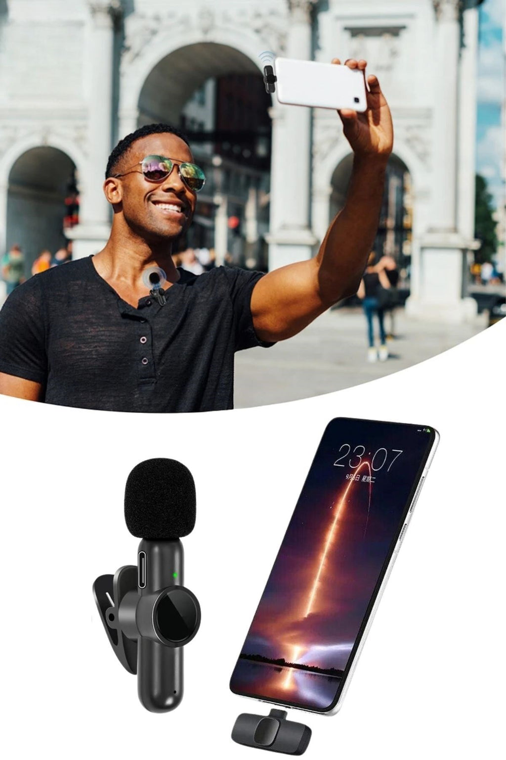 BUFFER® Type C Uyumlu İphone Dönüştürücülü Kablosuz Yaka Mikrofonu Android ve İphone Uyumlu Mini Mikrofon