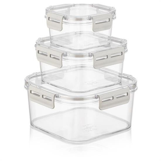 GENEL® 3'lü Pratik Silikon Contalı Sızdırmaz Kapaklı Sağlam İstiflenebilir Saklama Kapları