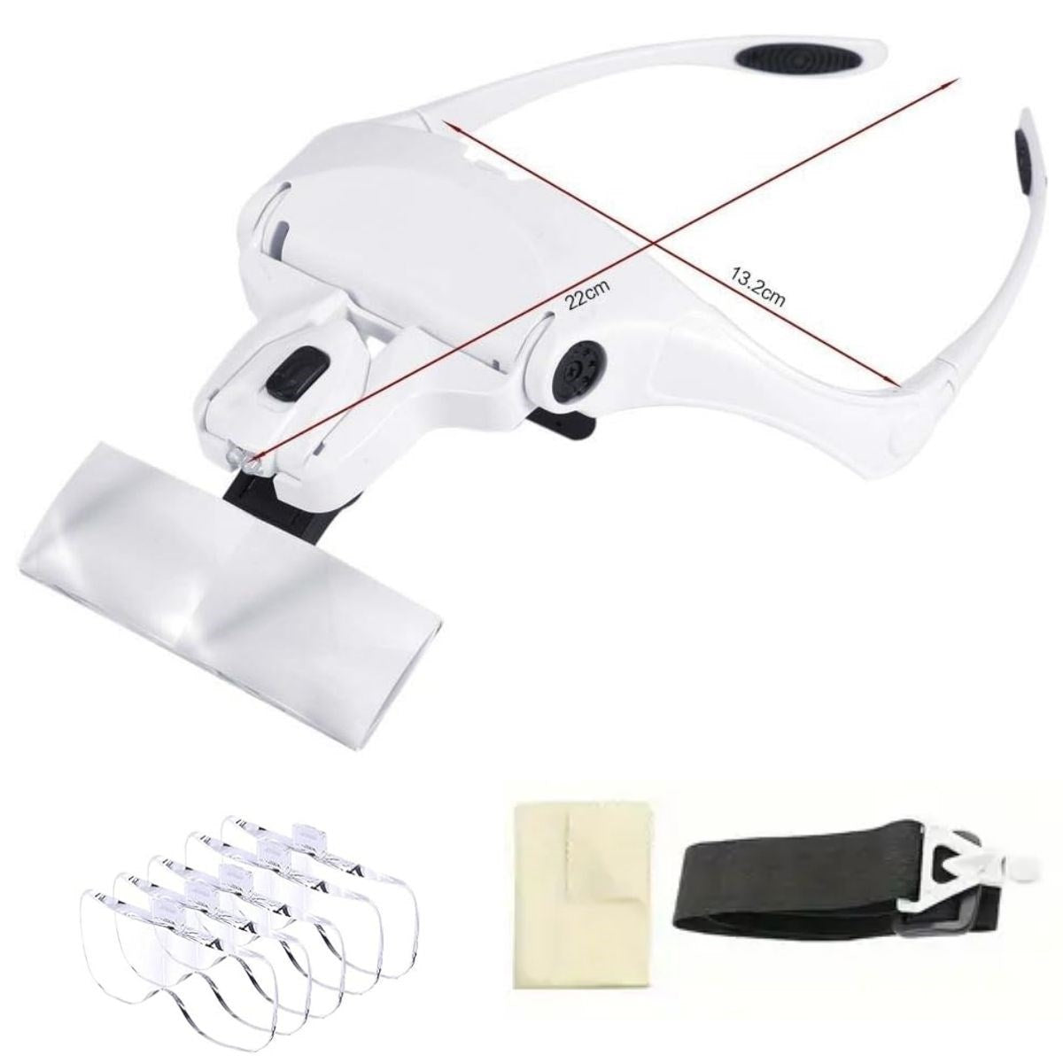 BUFFER® 5 Lensli 2 Led Işıklı Ayarlanabilir Pilli Gözlük Tipi Büyüteç