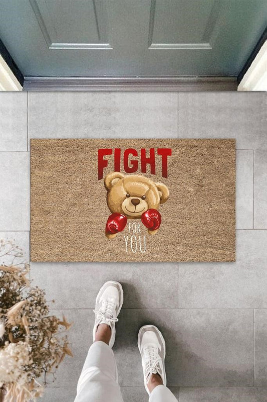 Bej Kapı Önü Paspası Fight For You Ayıcık Desen  K-3321 - UcuzaGeliyor