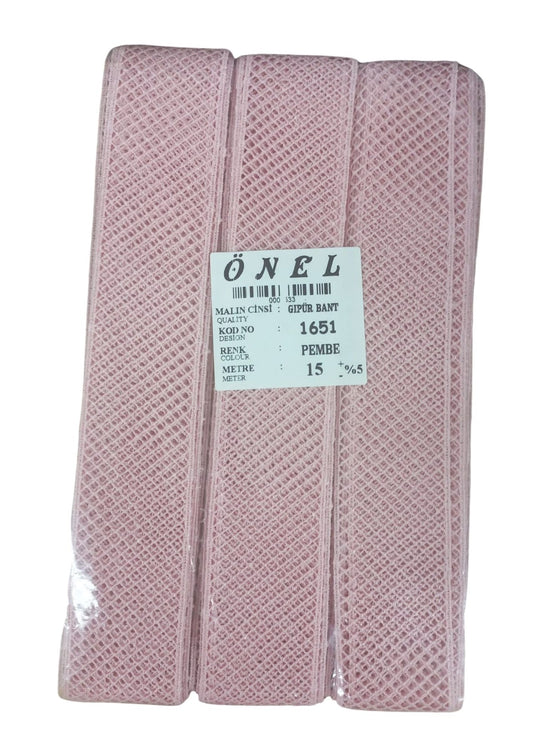 Dantel Polyester Güpür Bant Pembe 15 Metre En 3 cm ON-1651-P - UcuzaGeliyor