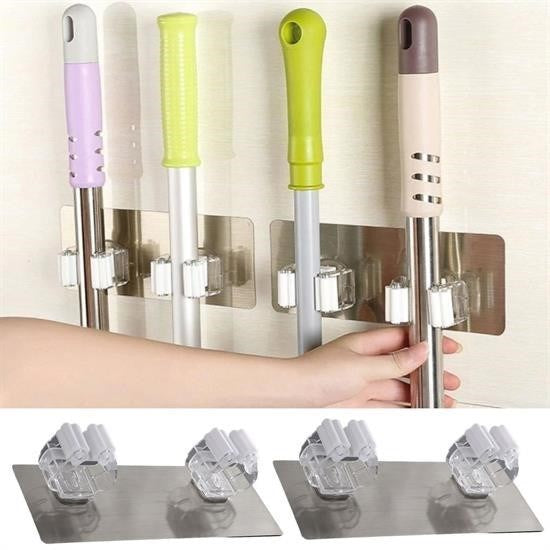 GENEL® Pratik Organizer 4lü Yapışkanlı Fırça Paspas Mop Fırça Sabitleyici Ergonomik Alet Aparatı