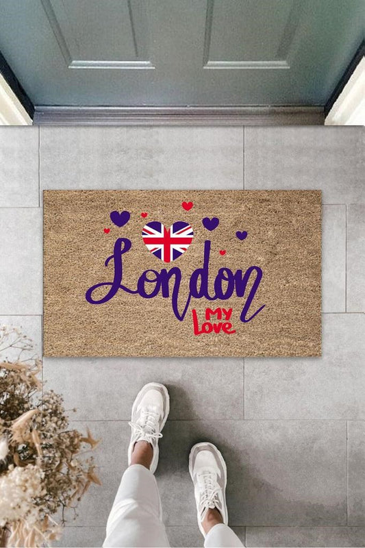 Dijital Baskı Kahverengi London My Love Paspas K-3154 - UcuzaGeliyor