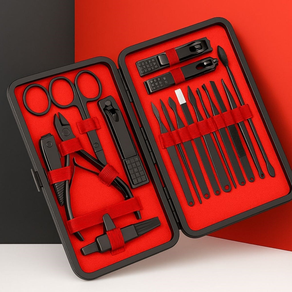 GENEL® 24 Parça Kendiliğinden Deri Çantalı Seyahat Tipi Manikür Pedikür Seti