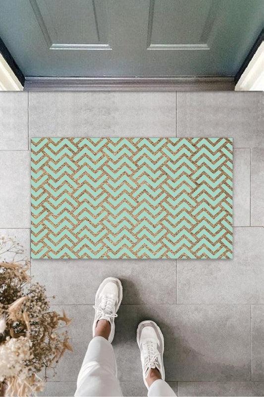 Turkuaz Kapı Önü Paspası Zigzag Desen  K-3227 - UcuzaGeliyor